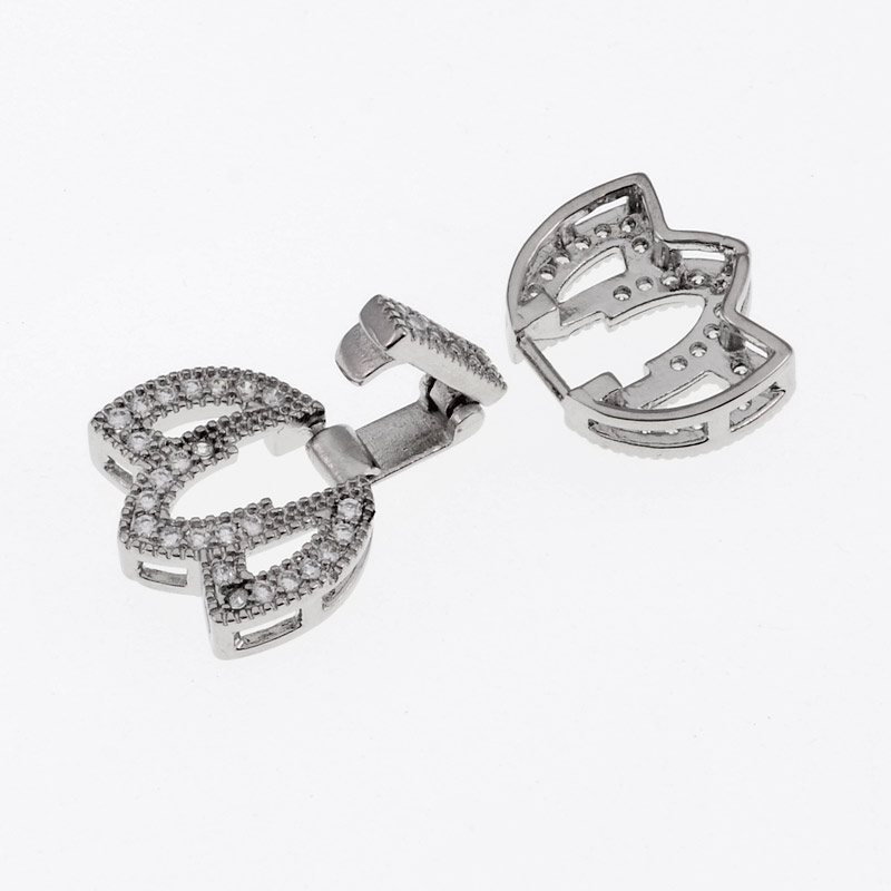 Застёжка, 25х13 мм, Латунь с покрытием Родий, Куб. цирконий (ZAM-055444)