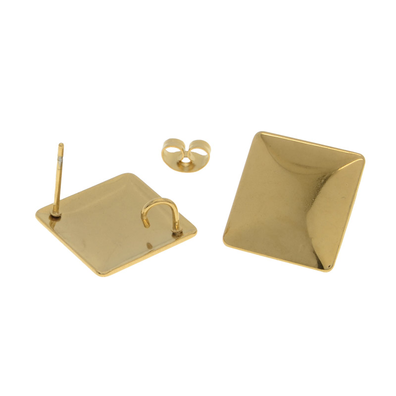 Пусети з нерж. сталі з заглушками, Ромбики, 20х20х12 мм, Золото (STL-055283)