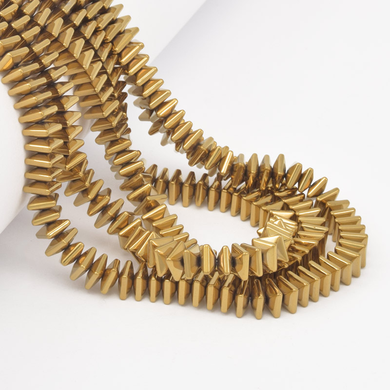 Намистини Гематит, Нат. камінь, Квадрат, 6х6х3 мм, З покриттям, Золотисті (BUS-057824)