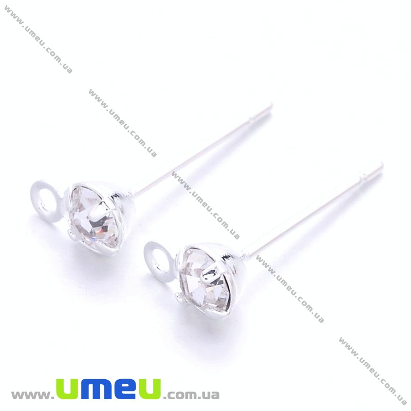 Пусеты со стразом, Светлое серебро, 15х7 мм (OSN-028384)