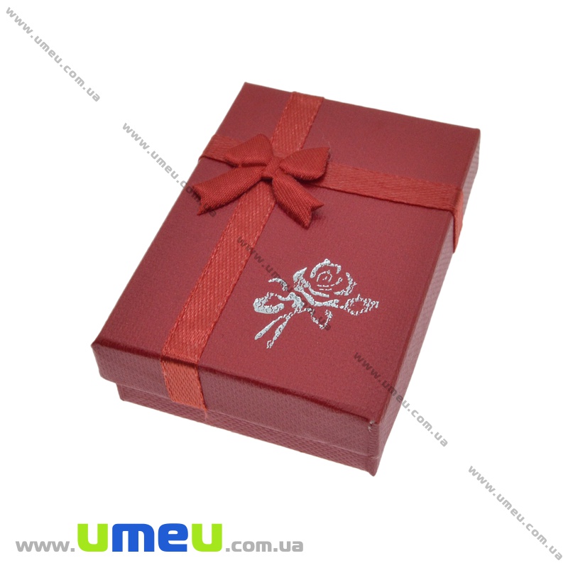 Подарочная коробочка Прямоугольная с розочкой, 7х5х2 см, Красная (UPK-035776)