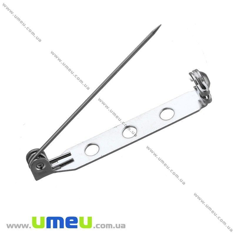 Основа для броши из нерж. стали, 33х6 мм, Безопасная застежка, Темное серебро (STL-028373)