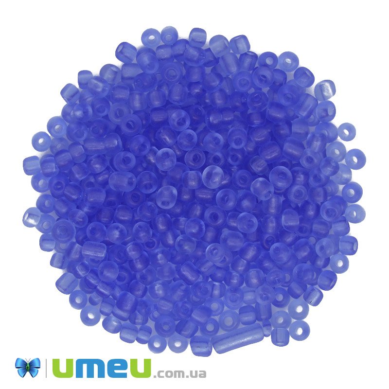Бісер китайський великий, 6/0, Синій прозорий матовий, 4 мм (BIS-039275)