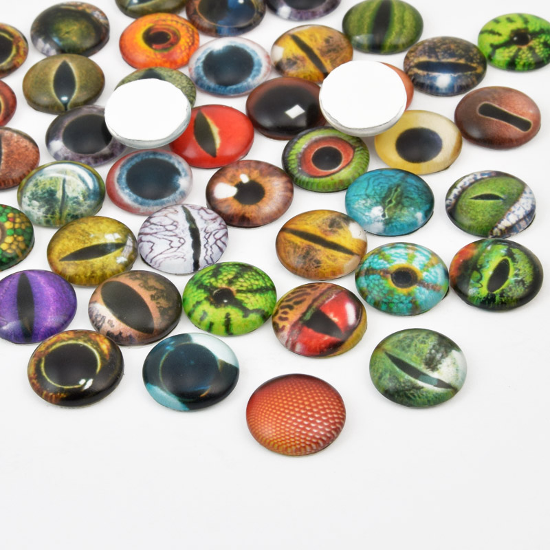 Кабошоны стеклянные с принтом Глаз, 14 мм, Круглые, Микс (KAB-057886)