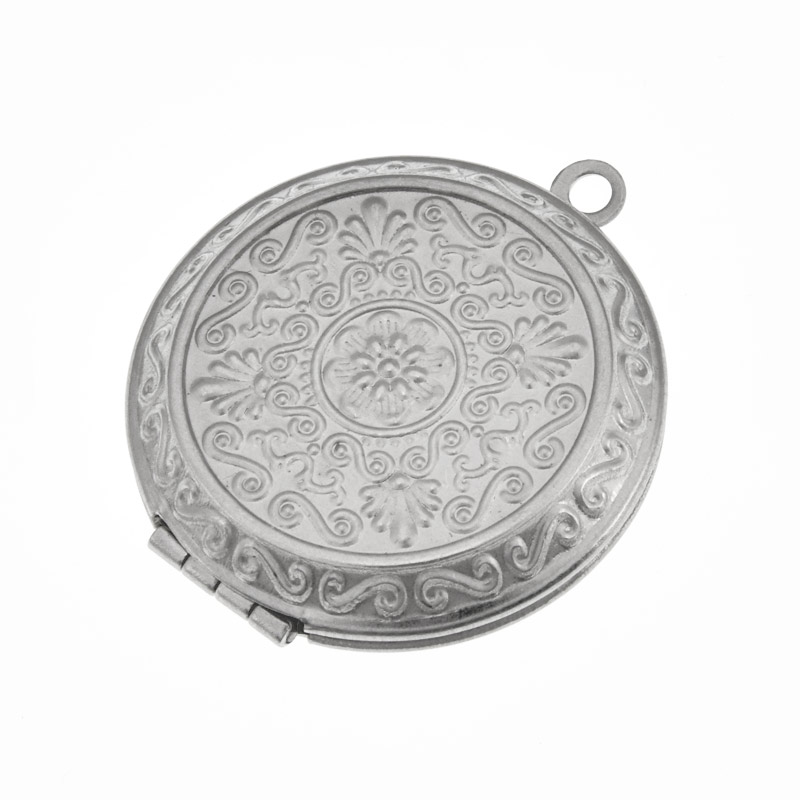 Медальон Круглый c узором из нержавеющей стали, 35х31х7,5 мм, Темное серебро (STL-061288)