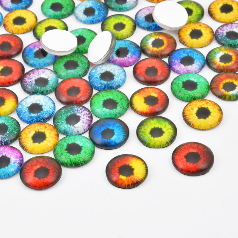 Кабошони скляні з принтом Око, 14 мм, Круглі, Мікс (KAB-057885)