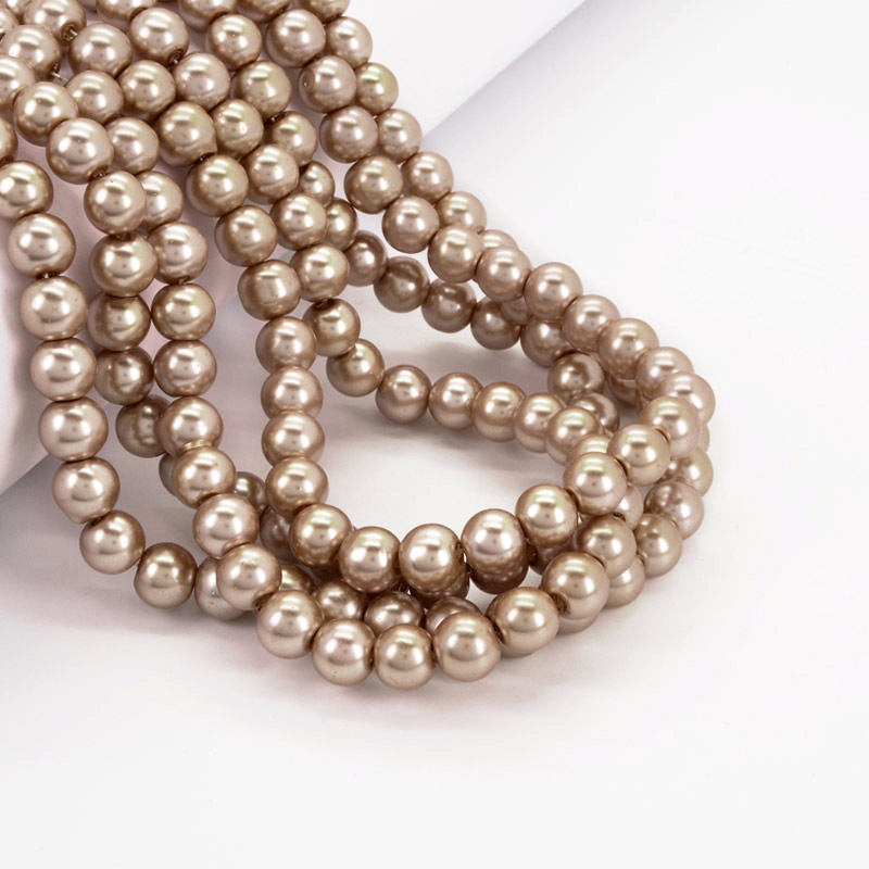 Намистини скляні Перли, 8 мм, Бежеві, Круглі (BUS-052113)