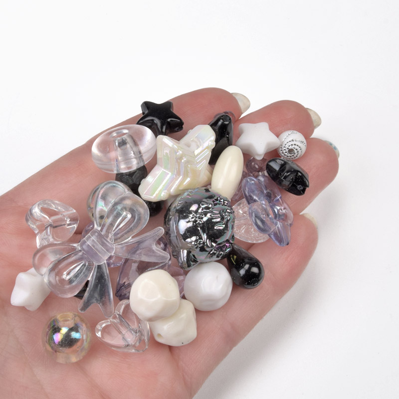 Бусины пластиковые, Микс черно-белый (BUS-059574)
