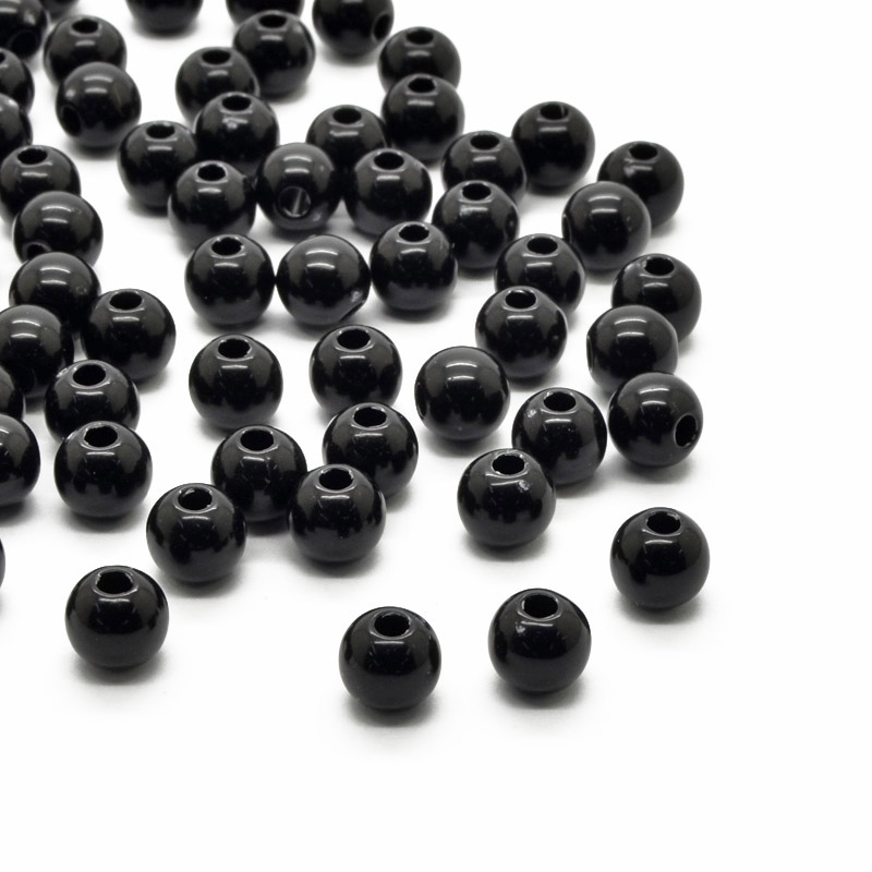 Намистини для сумок ОПТ, Пластикові, Круглі, 6 мм, Чорні (BUS-059577)