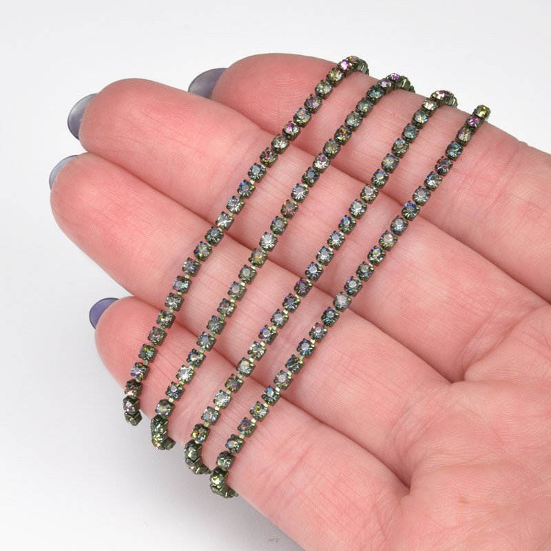 Стразового ланцюг SS6 - 2,0 мм, Ірис зелена, Стрази скляні ірис (ZEP-043005)