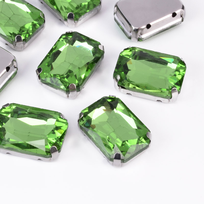 Шатон прямокутний, 18х13 мм, Темне срібло, Салатовий (KAB-052885)