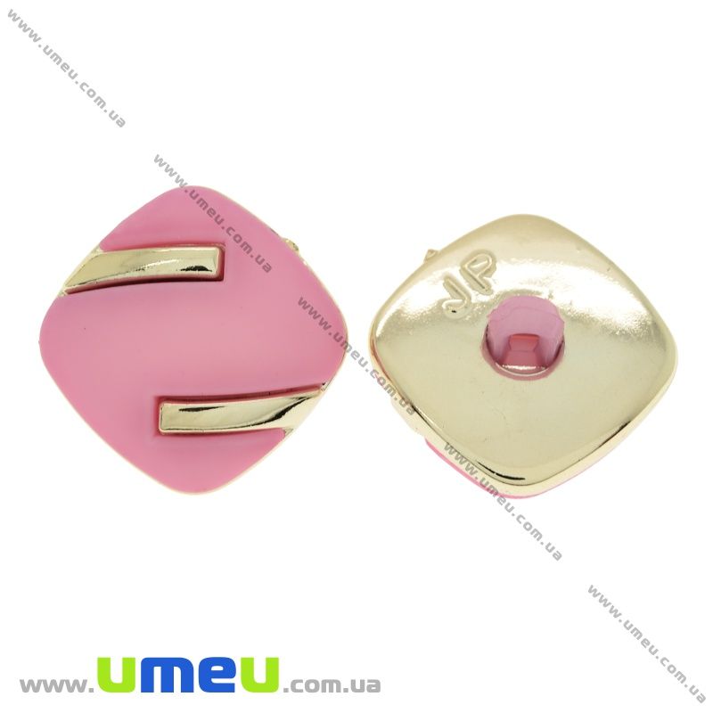 Гудзик пластиковий на ніжці Матовий рожевий, 21х21 мм, Світле золото (PUG-021459)
