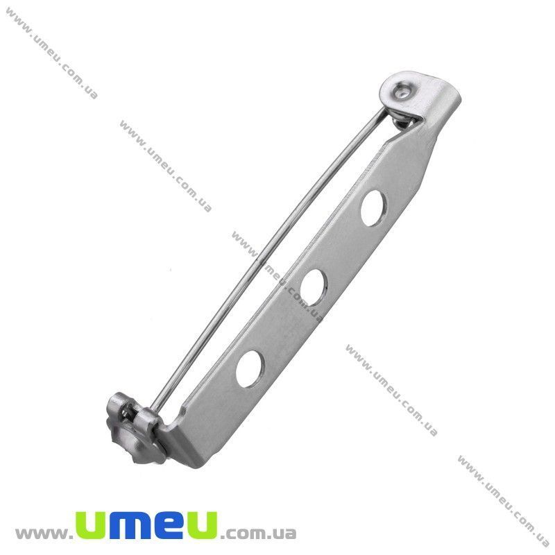 Основа для броши из нерж. стали, 33х6 мм, Безопасная застежка, Темное серебро (STL-028373)