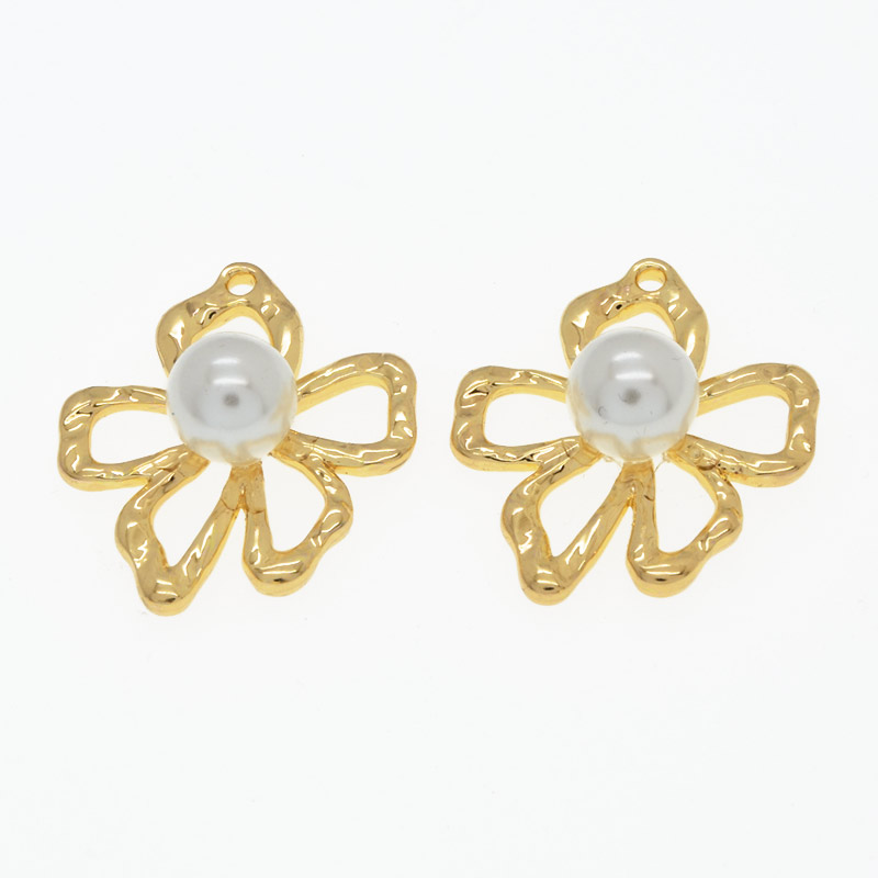 Підвіска метал. Квітка з пластиковою перлиною, 25х21,5 мм, Золото (POD-054760)