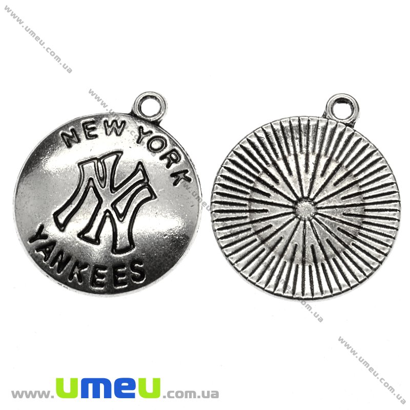 Підвіска метал. New York Yankees, 23х20 мм, Античне срібло (POD-001848)