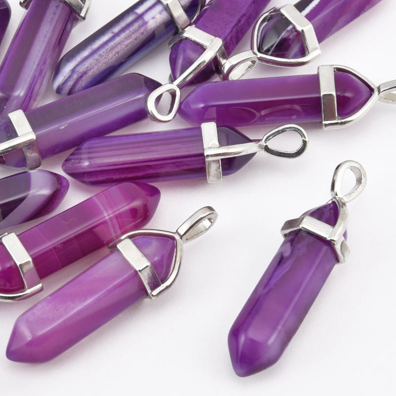 Підвіска Кристал, Натур. камінь Агат фіолетовий, 39х8 мм (POD-058622)