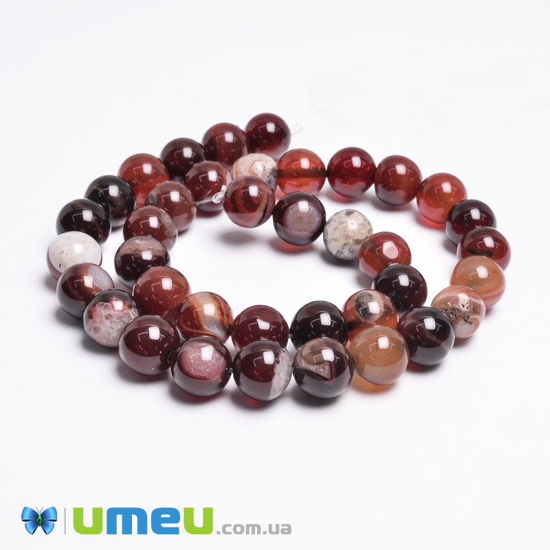 Намистини Агат коричневий, Натур. камінь, 10 мм, 38 см, Круглі (BUS-049744)