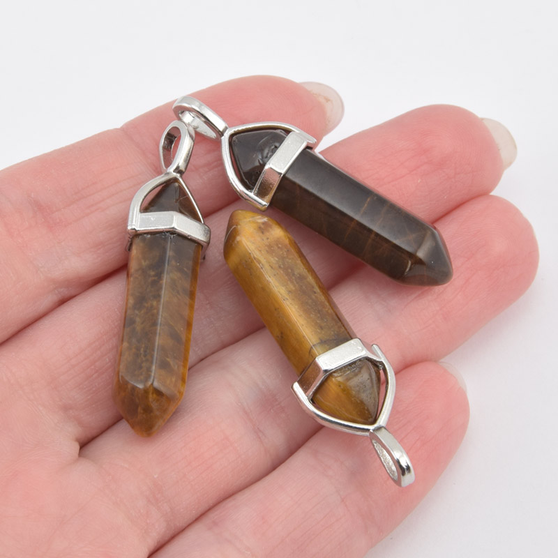 Підвіска Кристал, Натур. камінь Тигрове око, 39х8 мм (POD-058618)