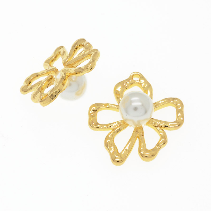 Підвіска метал. Квітка з пластиковою перлиною, 25х21,5 мм, Золото (POD-054760)