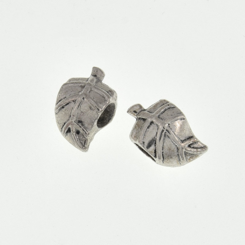 Намистини мет. Листик, 15х9х8 мм, Античне срібло (BUS-006460)