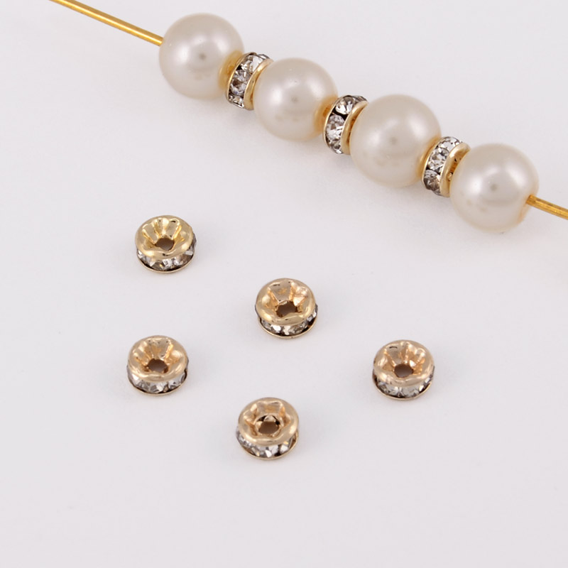 Намистина-розділювач, 4 мм, Латунь з покриттям 14 kt, Стрази куб. цирконій (BUS-055886)