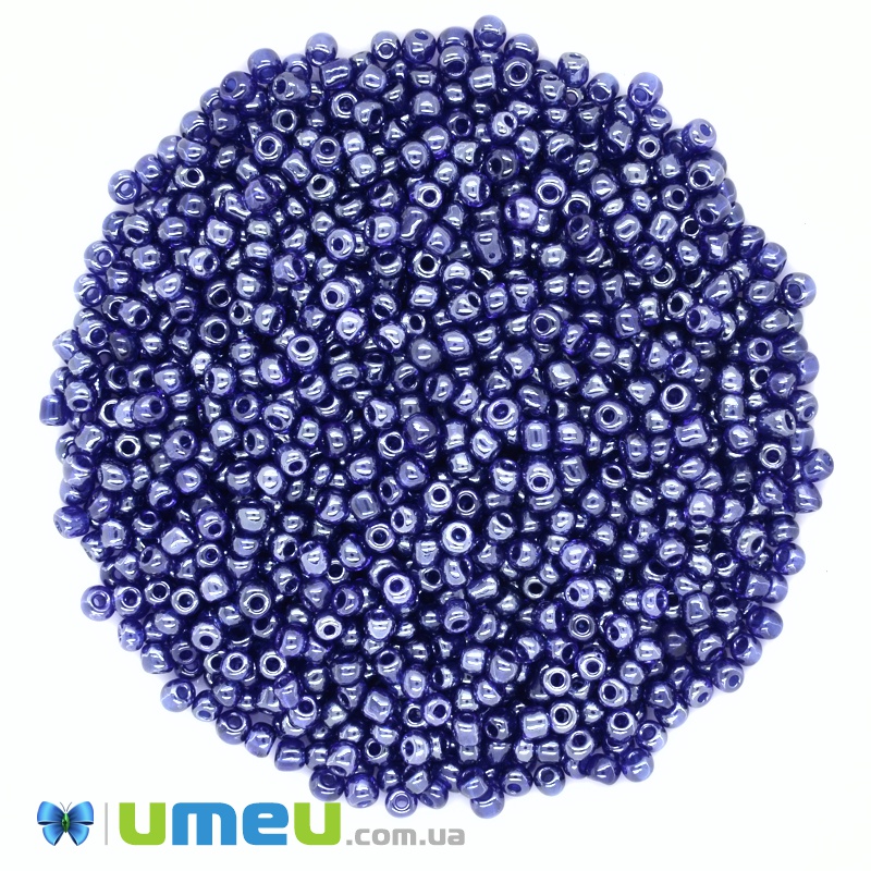 Бисер китайский средний, 8/0, Синий глазурированный, 3 мм (BIS-037668)