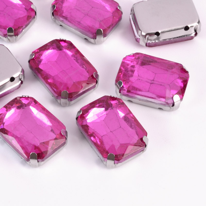 Шатон прямокутний, 18х13 мм, Темне срібло, Малиновий (KAB-052887)