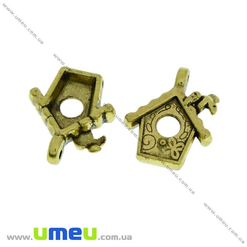 Подвеска метал. Скворечник, 15х13 мм, Античное золото (POD-031462)