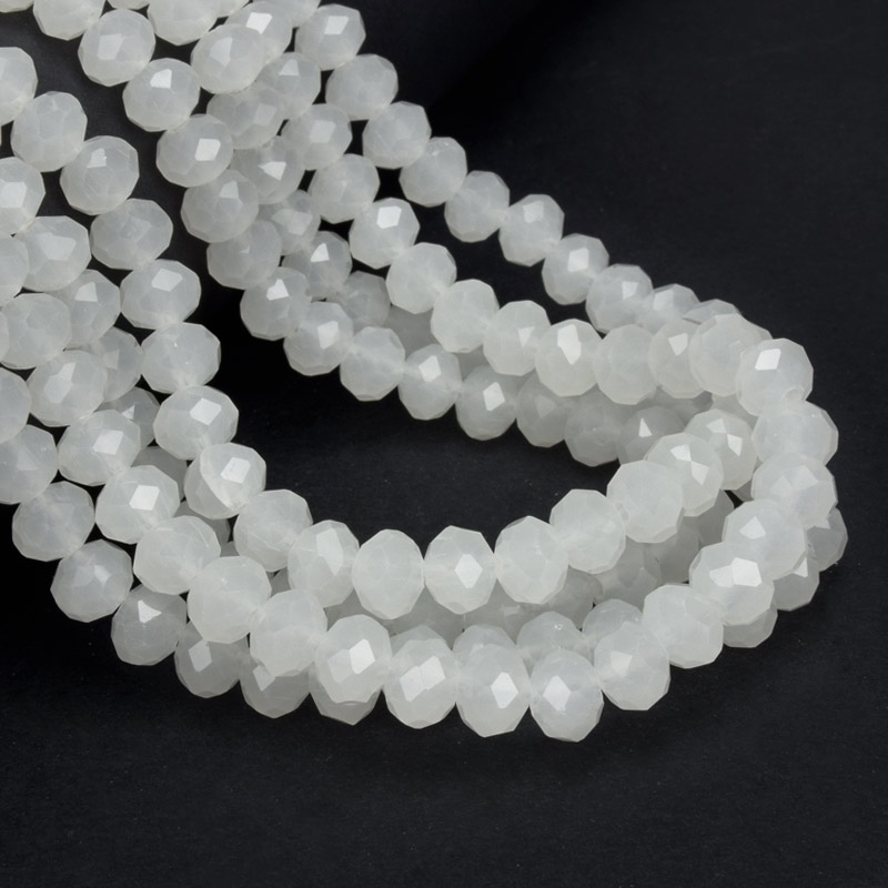 Намистини ронделі, 8х6 мм, Білі (імітація нефриту) (BUS-057145)