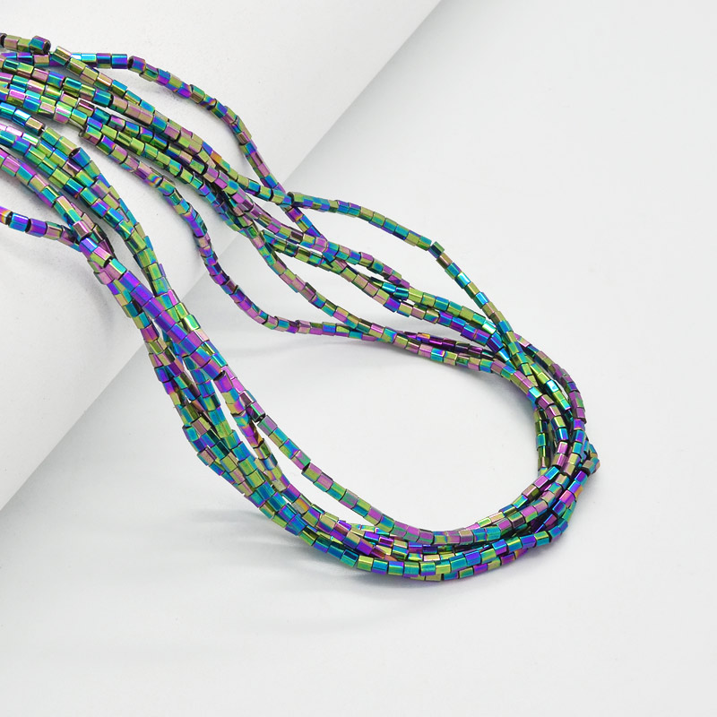 Намистини Гематит, Натур. камінь, 2,5 мм, Циліндр, З покриттям, Ірис (BUS-051764)