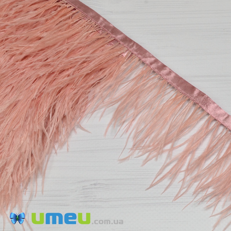 Перья страуса на ленте, 8-10 см, Пудровые (PER-038903)
