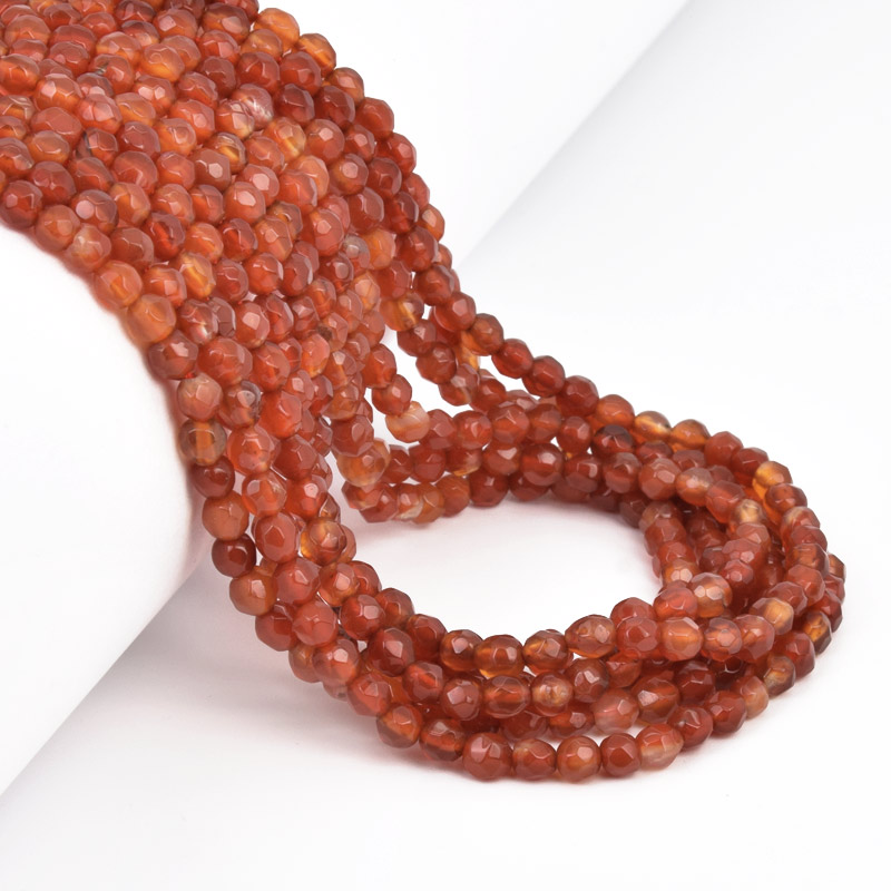 Бусины Агат красный, Натур. камень, 4 мм, Круглые граненые (BUS-058187)