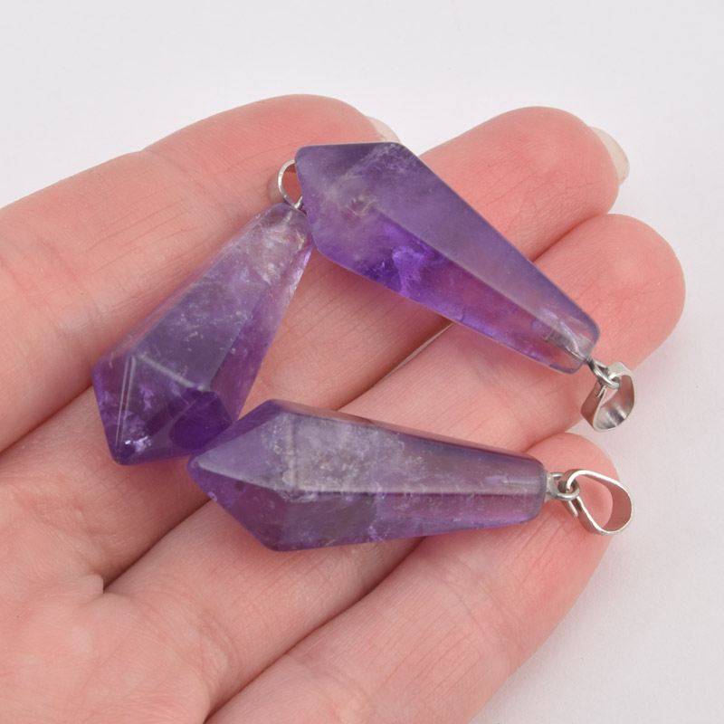 Підвіска Кристал, Натур. камінь Аметист, 37х11 мм (POD-058612)