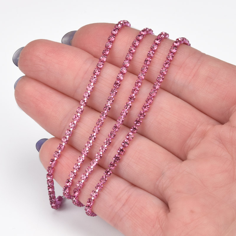 Стразового ланцюг SS6 - 2,0 мм, Рожева, Стрази скляні рожеві (ZEP-043000)