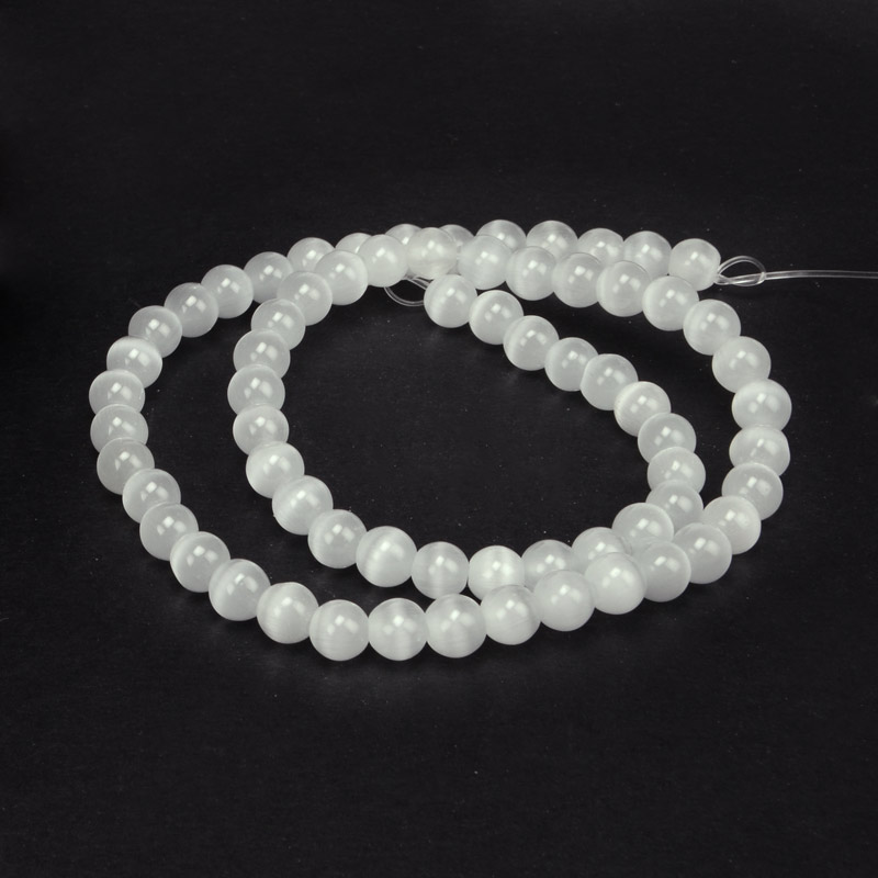 Намистини Котяче око, Синт. камінь, 6 мм, Білі, Круглі (BUS-054267)