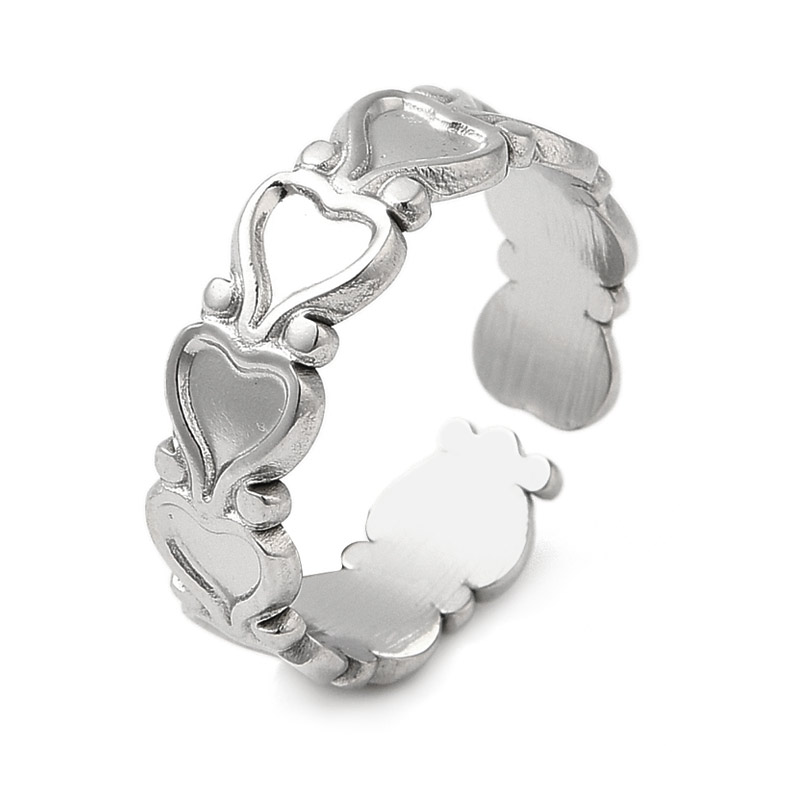 Кольцо из нерж. стали с сердечками, 20 мм, Темное серебро (OSN-060530)