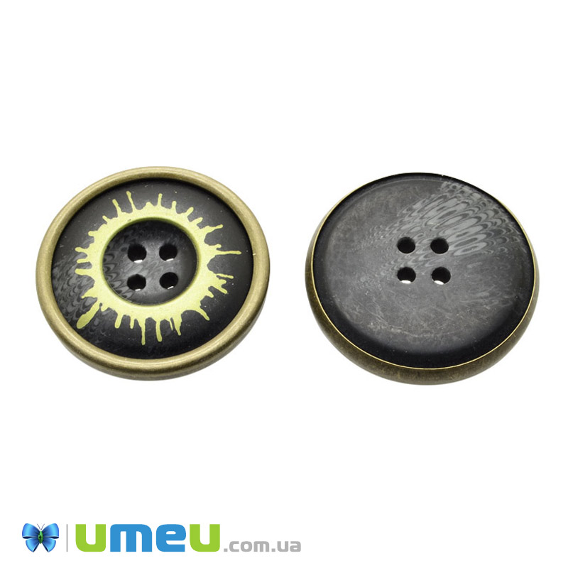 Гудзик пластиковий Круглий, 30 мм, Золотисто-чорний (PUG-046535)