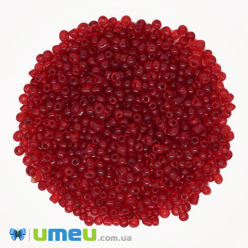 Бісер китайський середній, 8/0, Червоний темний прозорий, 3 мм (BIS-039296)