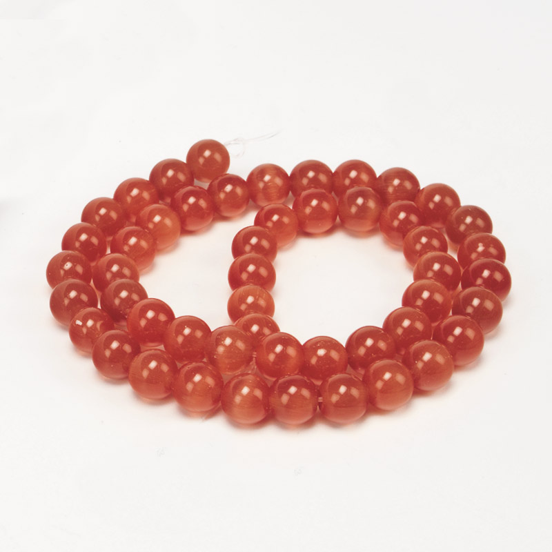 Намистини Котяче око, Синт. камінь, 8 мм, Червоні, Круглі (BUS-054276)