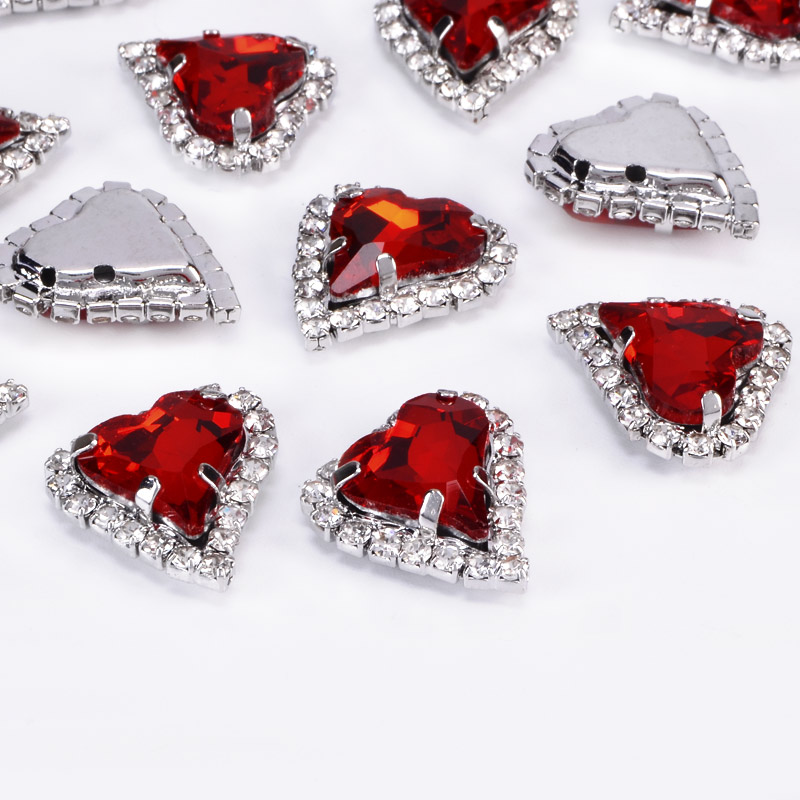 Шатон Серце 18х17 мм, Темне срібло, Червоний (KAB-053049)