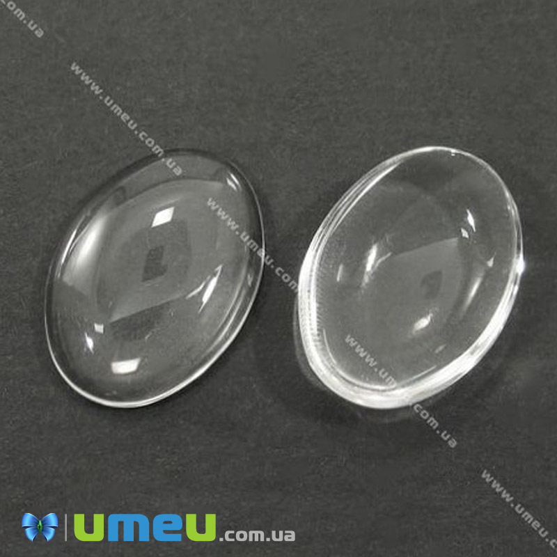 Кабошон скляний Лінза овальна, 35х25 мм, Прозорий (KAB-048670)