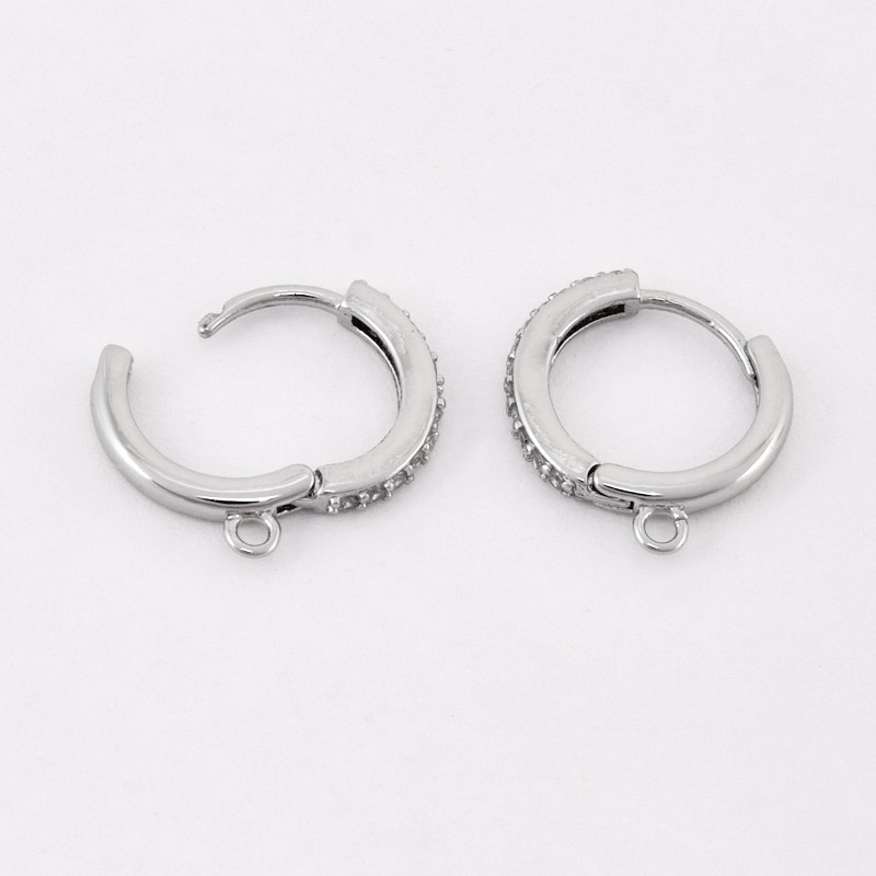 Швензы круглые, Латунь с покрытием Родий, Стразы куб. цирконий, 17х15х2 мм (OSN-059026)