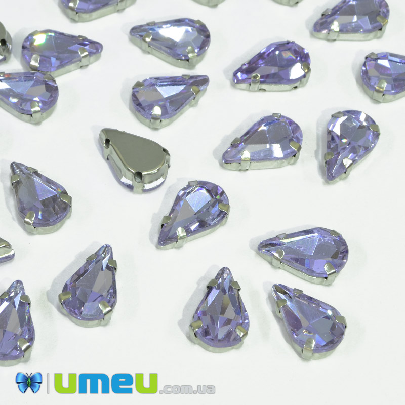 Шатон крапля 8х5 мм, Темне срібло, Бузковий (KAB-040665)