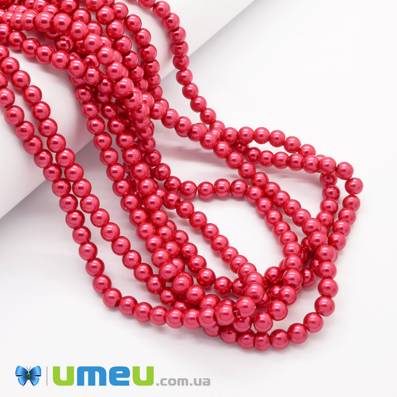 Намистини скляні Перли, 6 мм, Червоні, Круглі (BUS-048898)