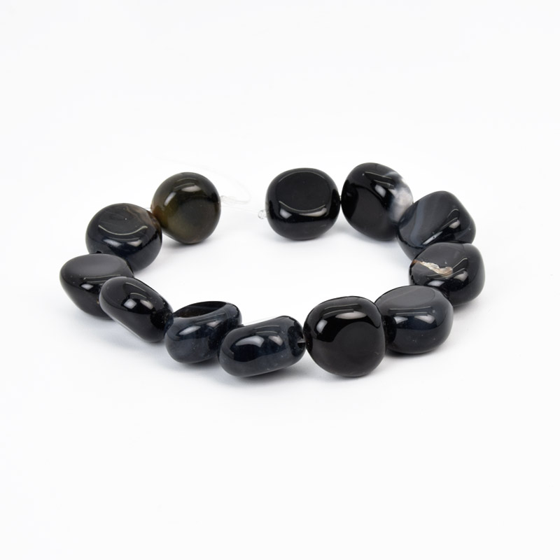 Бусины Агат черный, Натур. камень, 13-16 мм, 19 см (BUS-058141)