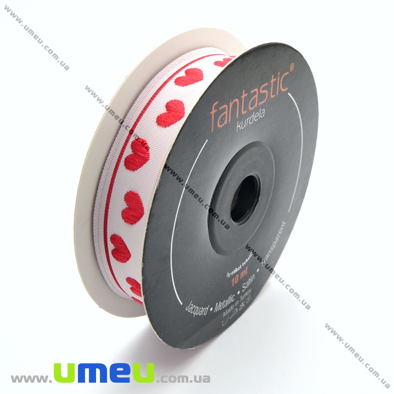 Тасьма Fantastic сердечка, 17 мм, Червона (LEN-010936)