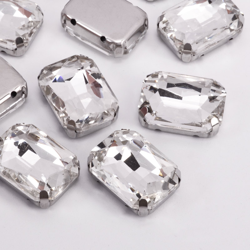 Шатон прямокутний, 18х13 мм, Темне срібло, Білий (KAB-052896)