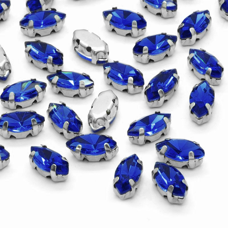 Шатон човник 15х7 мм, Темне срібло, Синій (KAB-052285)