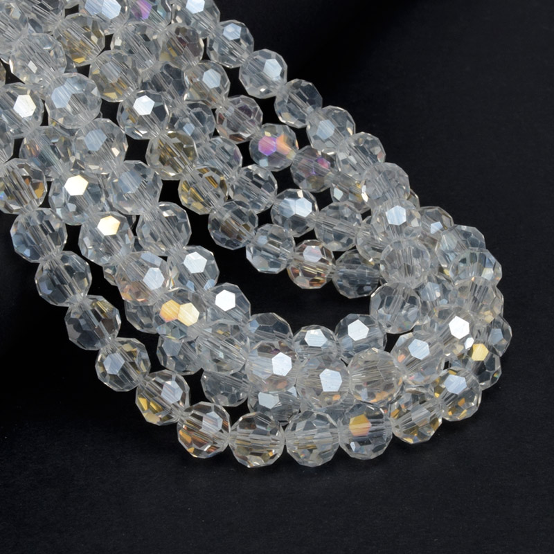 Бусины круглые граненые, 8 мм, Прозрачные АВ (BUS-057341)