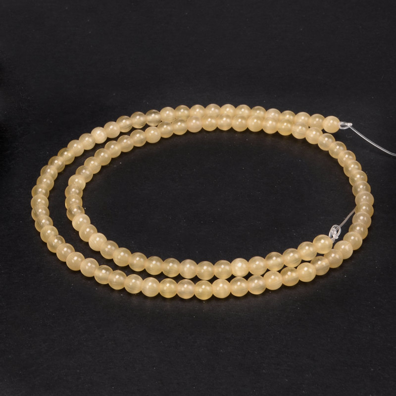 Намистини Котяче око, Синт. камінь, 4 мм, Жовті, Круглі (BUS-054277)